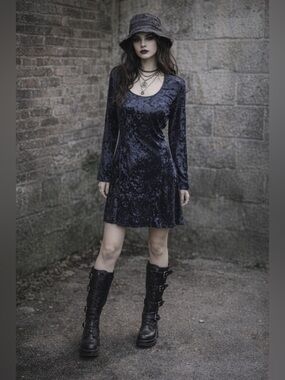 Jamie Brooke Vtg 90s Grunge Crushed Velvet Dress Size L Witchy Elegant